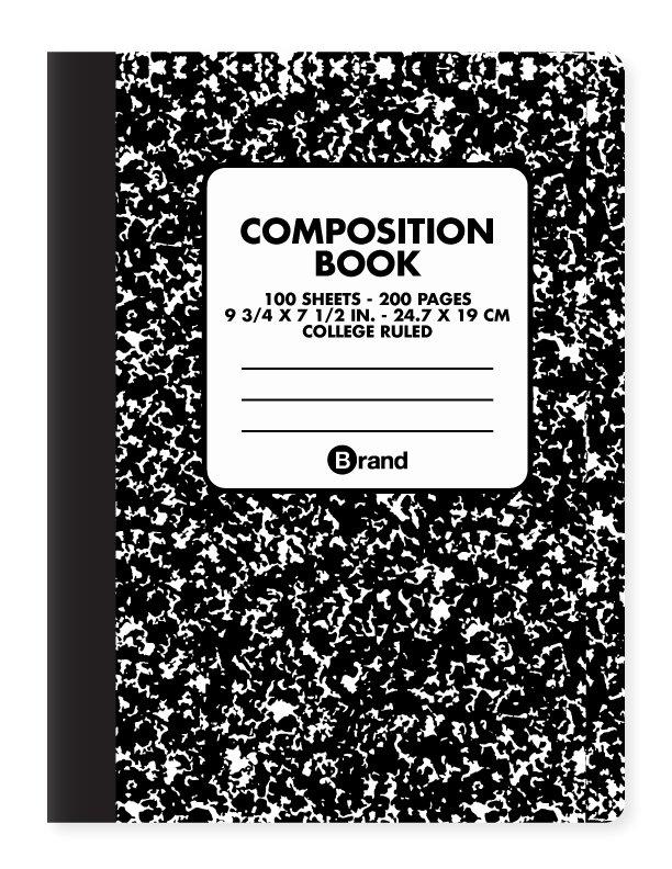 Composition Book, College Rule, 100 Sheets, Black & White